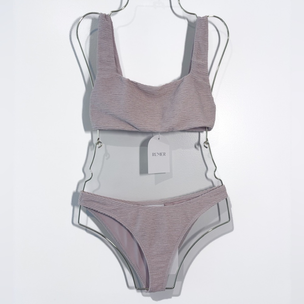 Rumer Rosa Ribbed 2 Piece Square Neck Bikini Swimsuit Set Nude Size Medium NWT